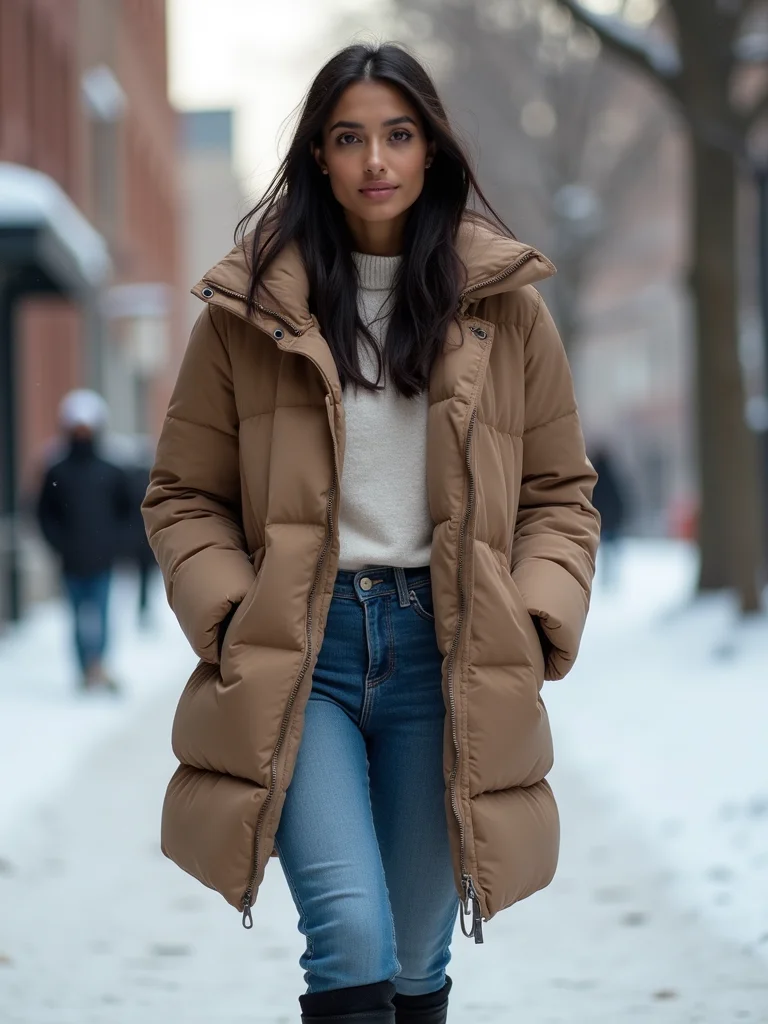 cropped puffer with high waist
