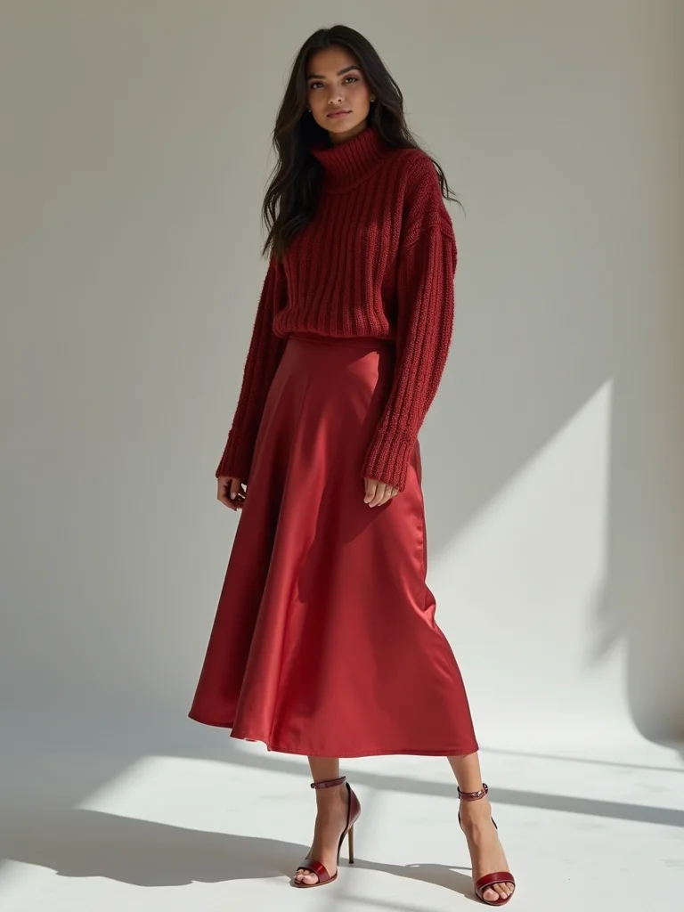 satin midi chunky knit