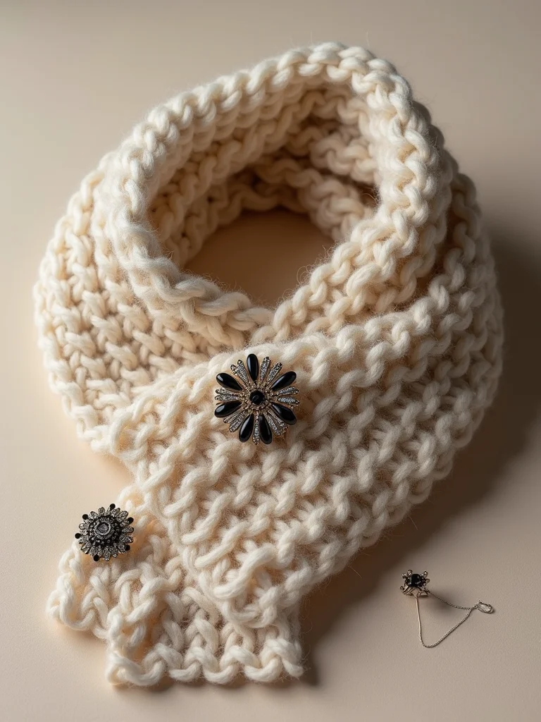 chunky scarf brooch accents