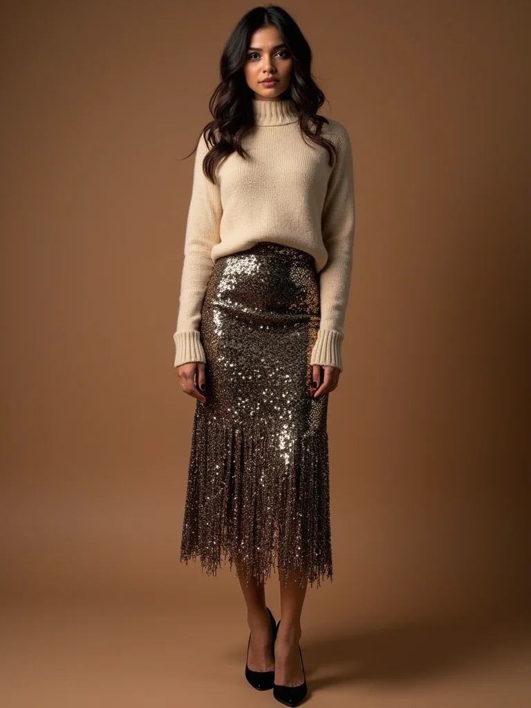 sequined skirt with cashmere