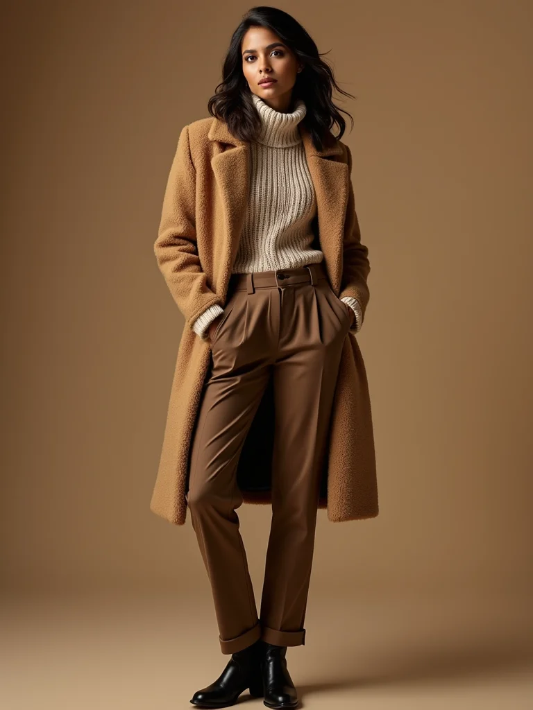 chunky turtleneck tailored trousers