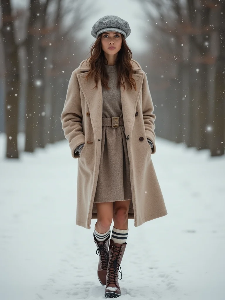 slouchy beret peacoat patterned socks