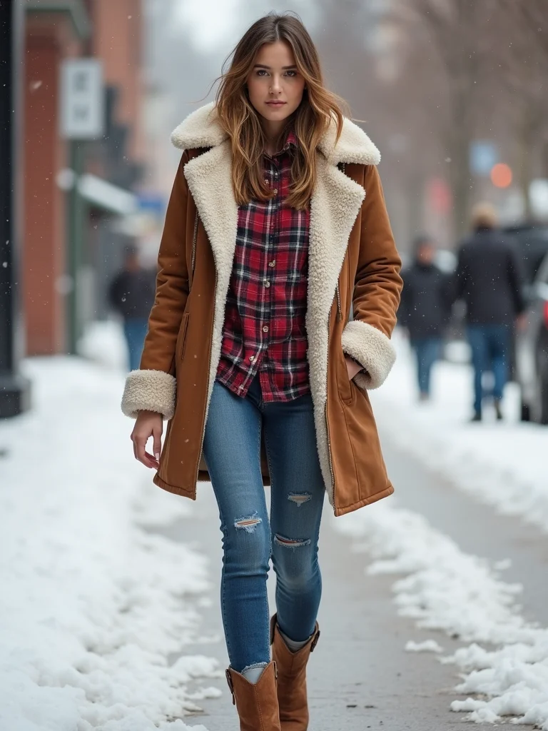 flannel layered under shearling