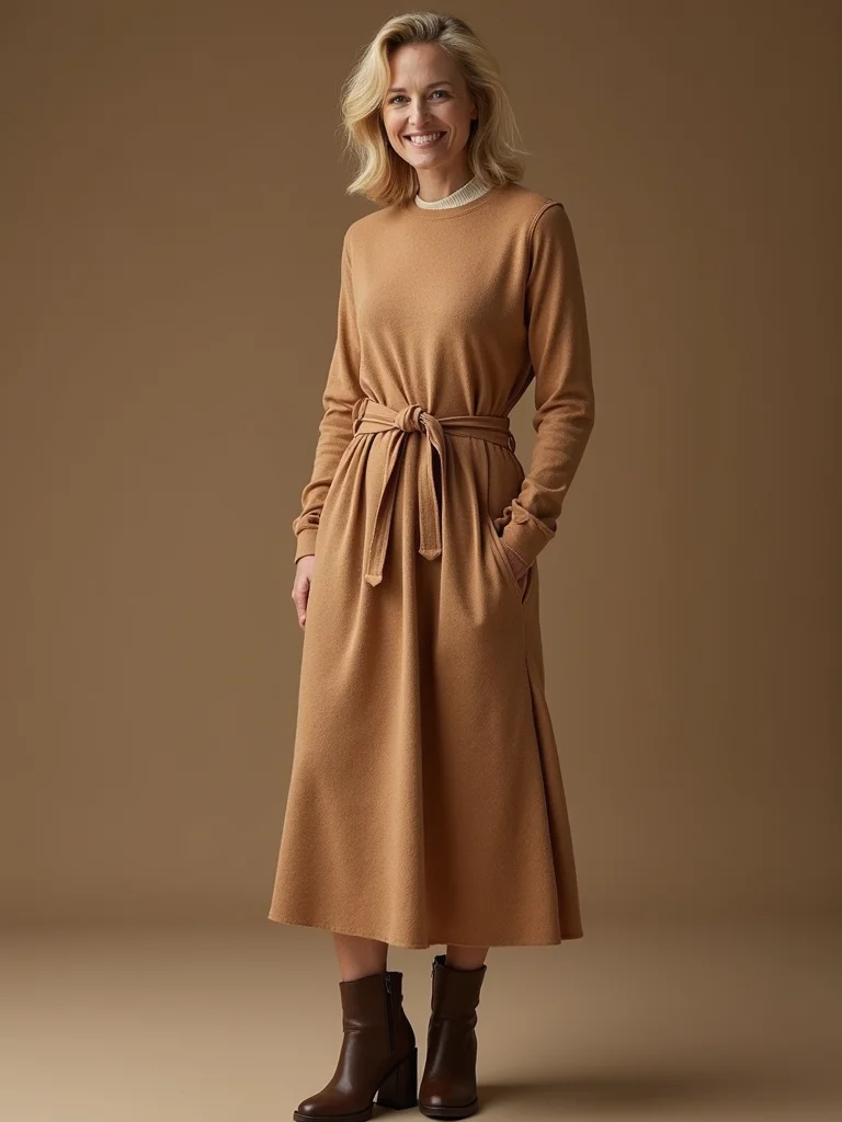 midi knit dress belted boots