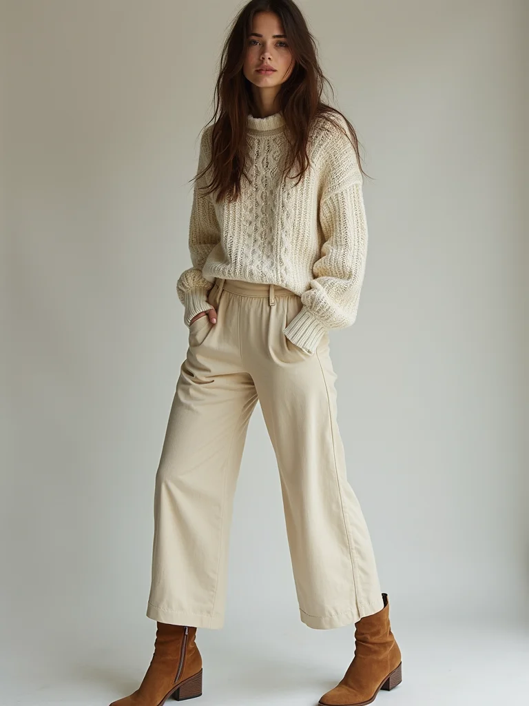 chunky knit flowy trousers