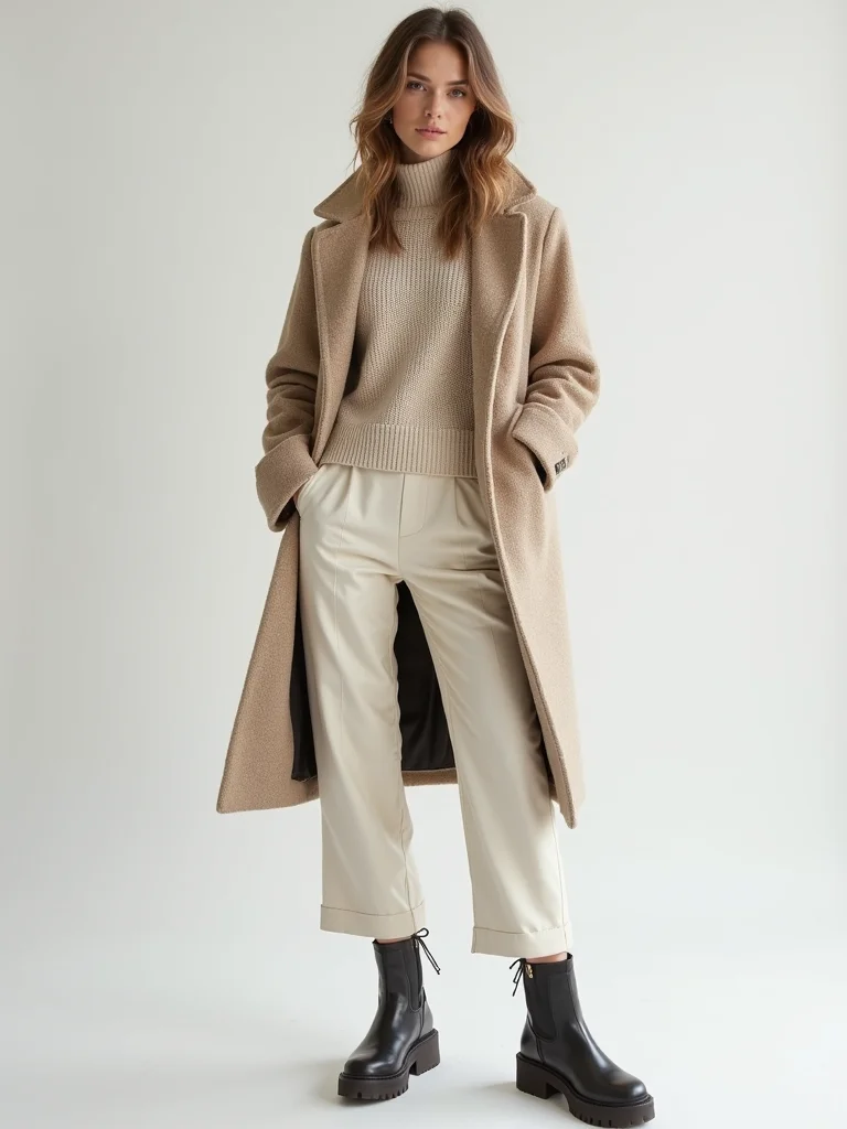 neutral layered textured winter chic