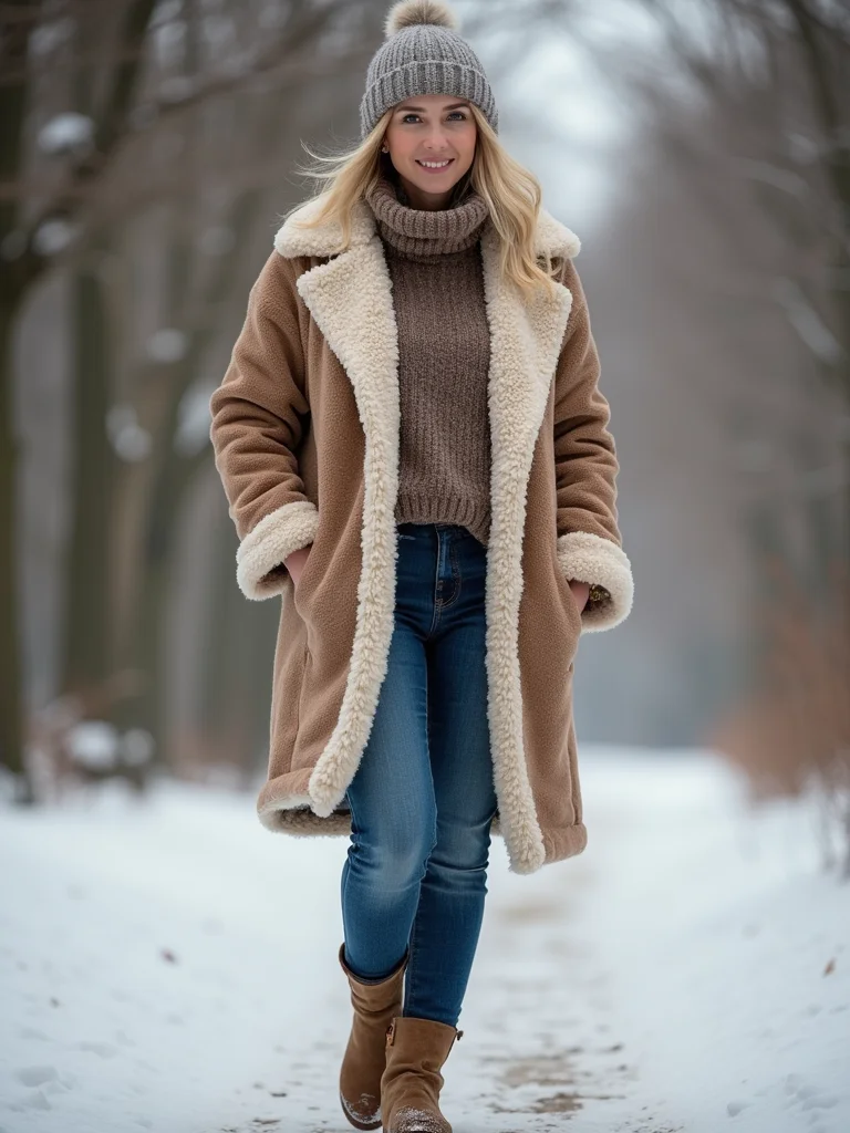 sherpa shacket with jeans