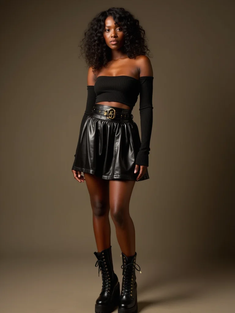 chunky boots with mini skirts