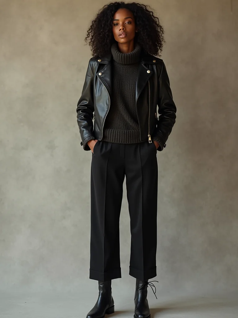 fitted leather with knit
