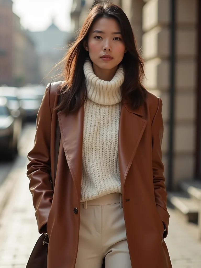streamlined leather outerwear with contrast