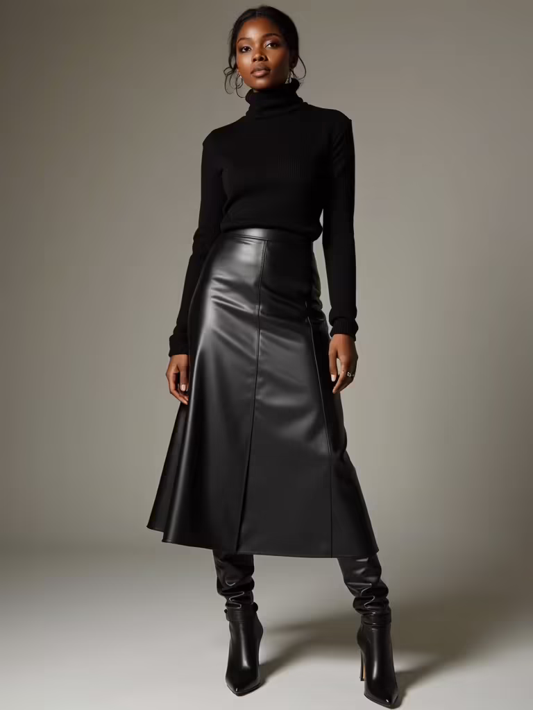 matte leather ribbed turtleneck