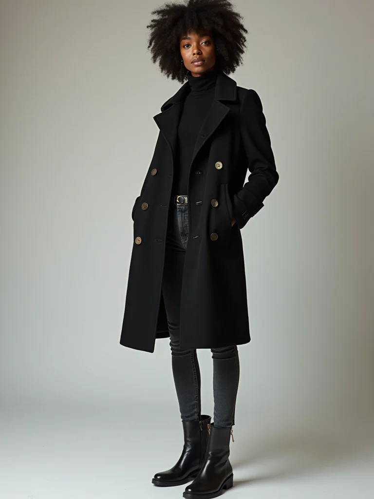 buttoned peacoat with turtleneck