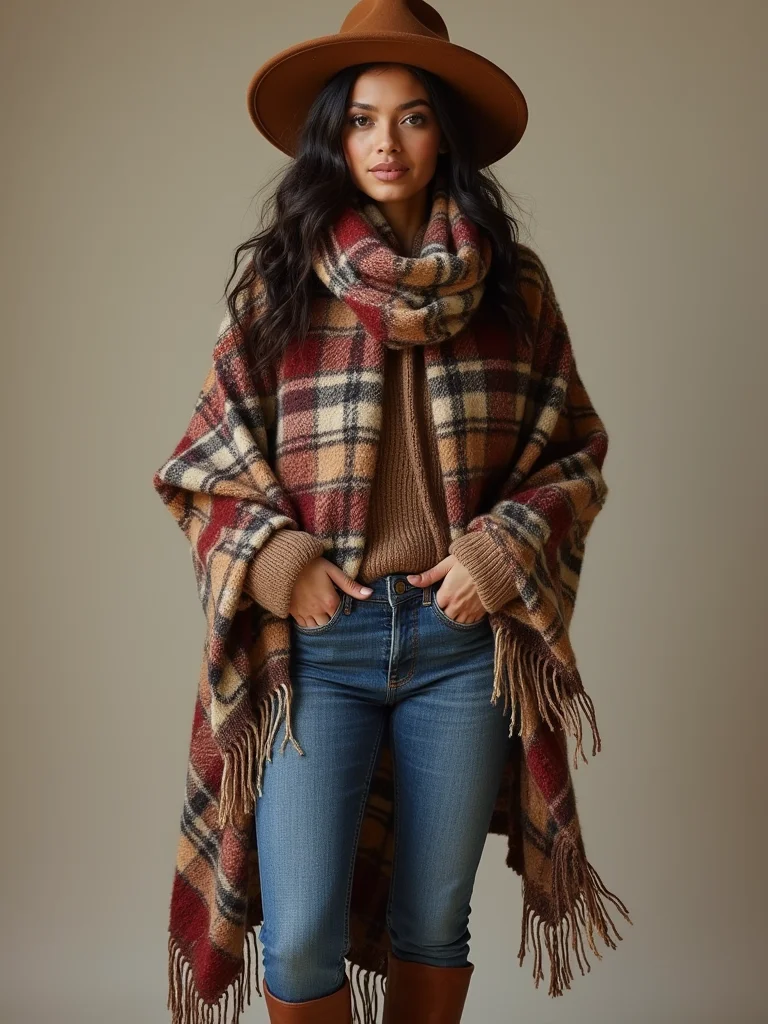 plaid blanket scarf with hat