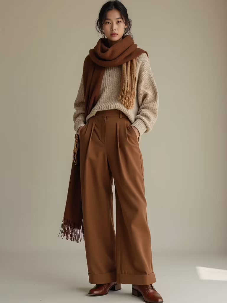 tailored brown pants ensemble