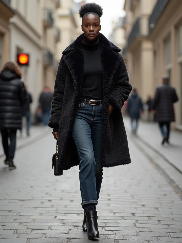 textured shearling tailored straight leg