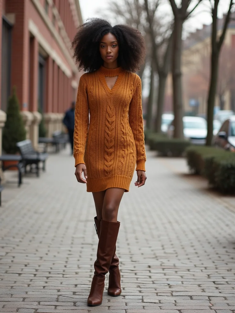 cable knit sweater dress ensemble