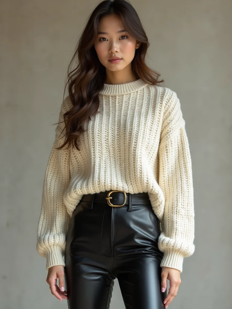 chunky knit meets sleek leather