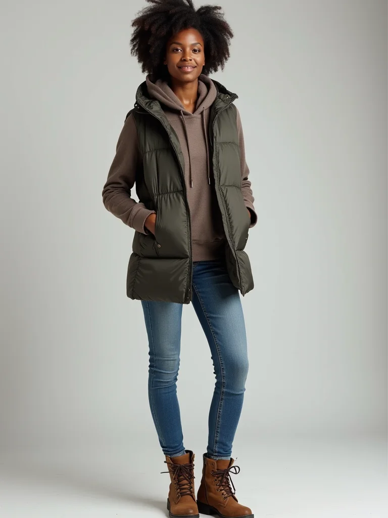 layered vest hoodie jeans