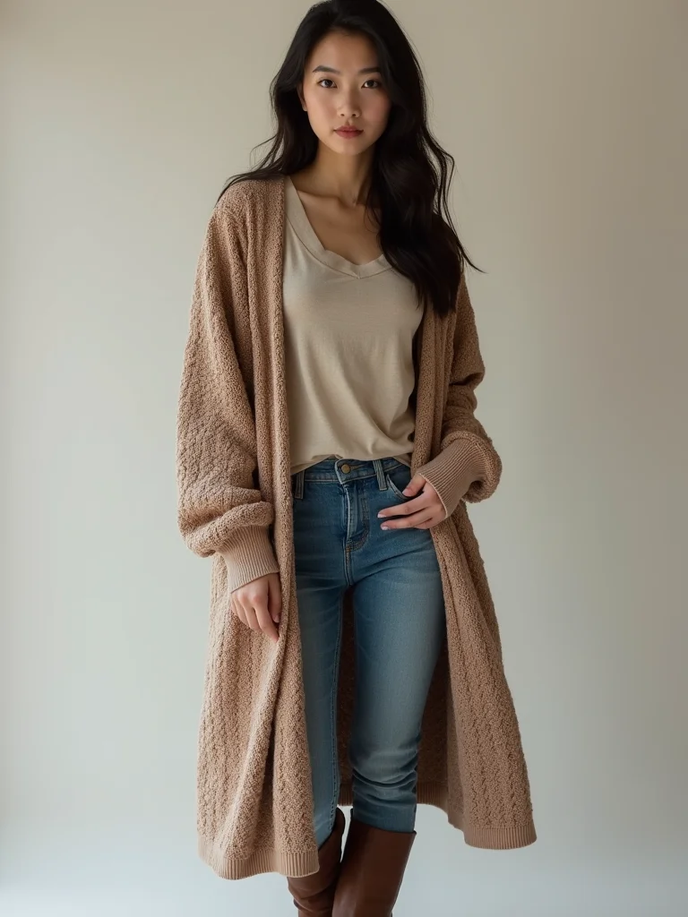 longline cardigan with thermal