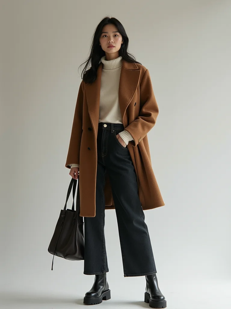 cropped coat wide jeans