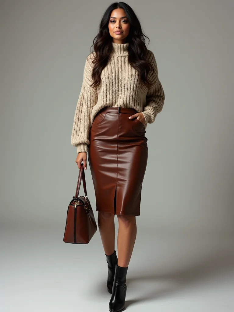 leather pencil skirt ensemble