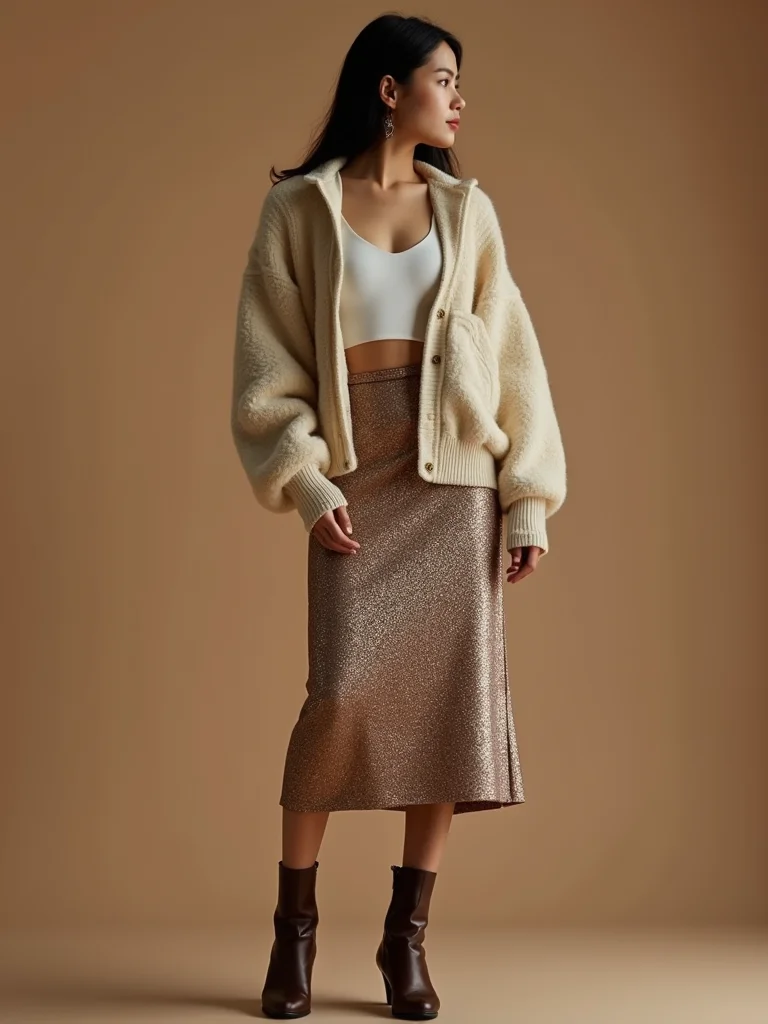 metallic midi with cardigan