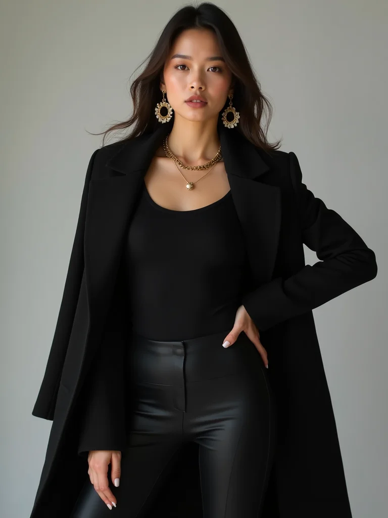 sleek black with statement jewelry