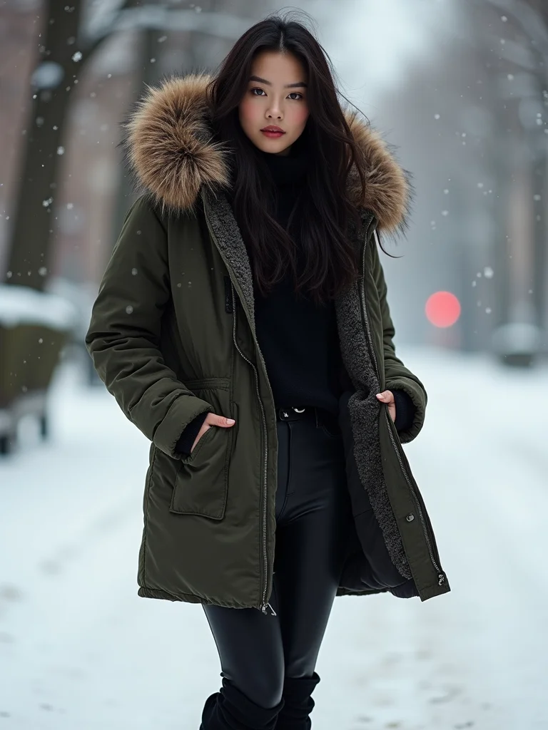 faux fur parka knee high boots