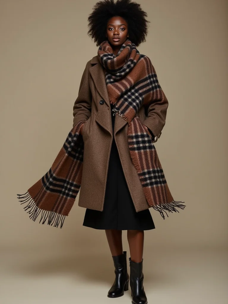 oversized plaid scarf softened tailoring