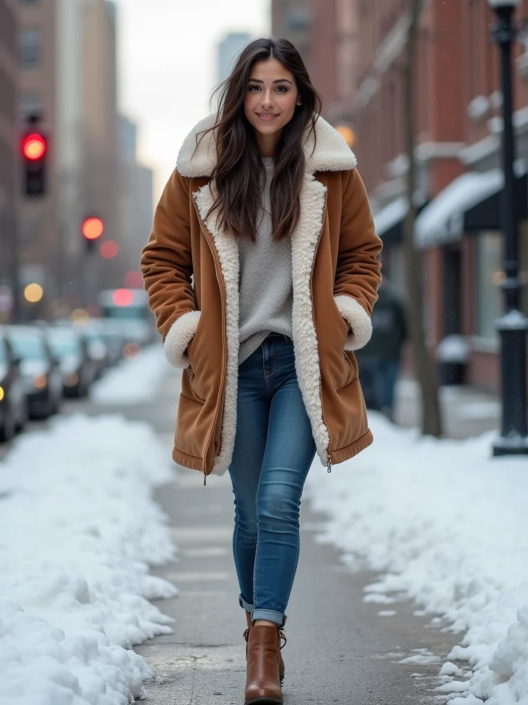 sherpa coat with ankle boots