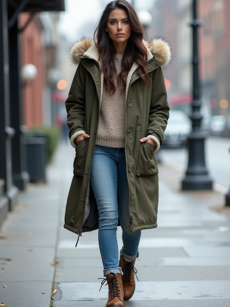 sherpa parka with combat boots
