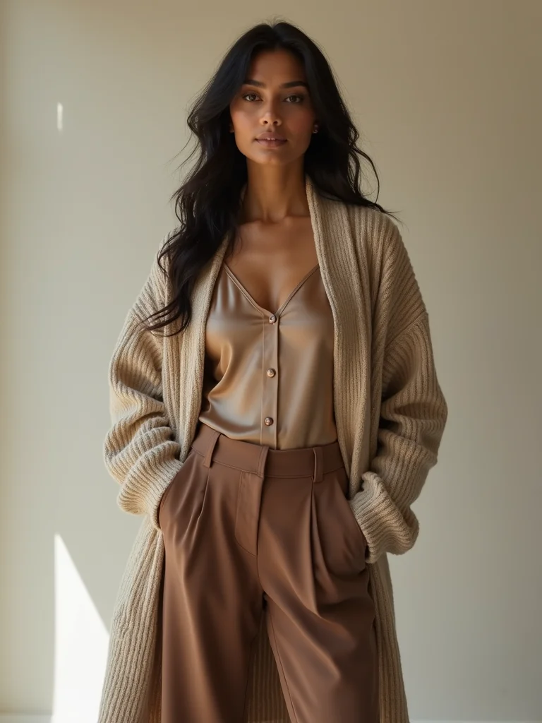 silk camisole beneath cashmere cardigan