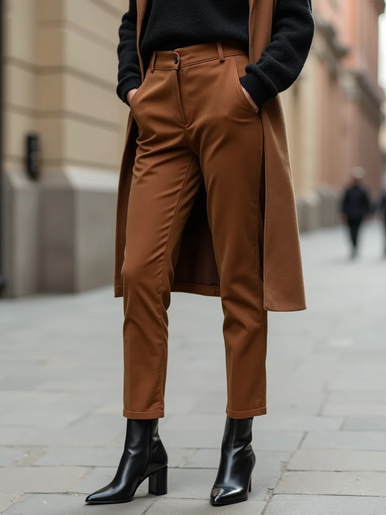 brown suede trousers sleek boots