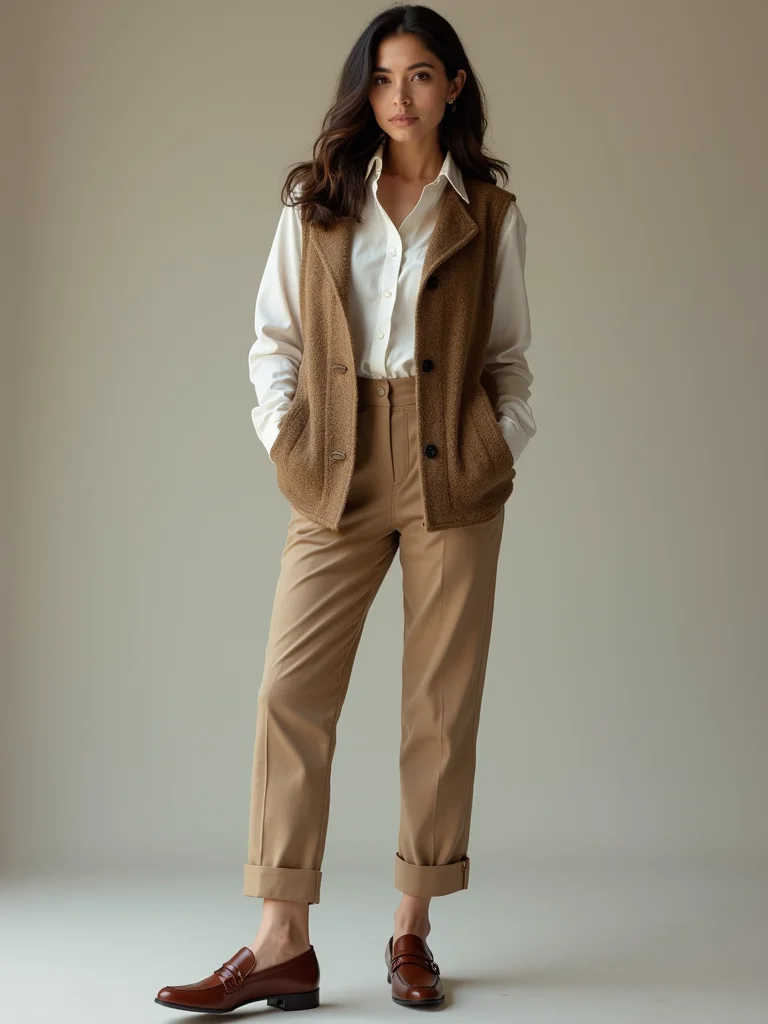refined layered preppy neutral ensemble