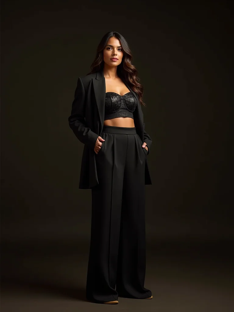 structured corset wide leg wool
