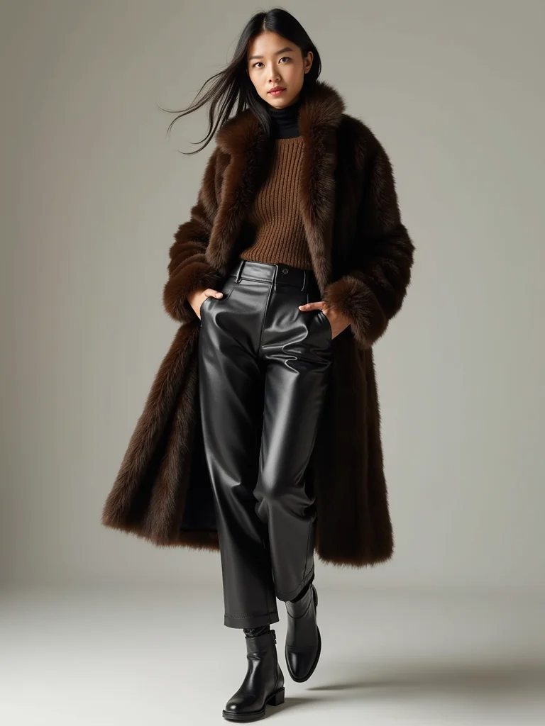 leather knit faux fur contrasts