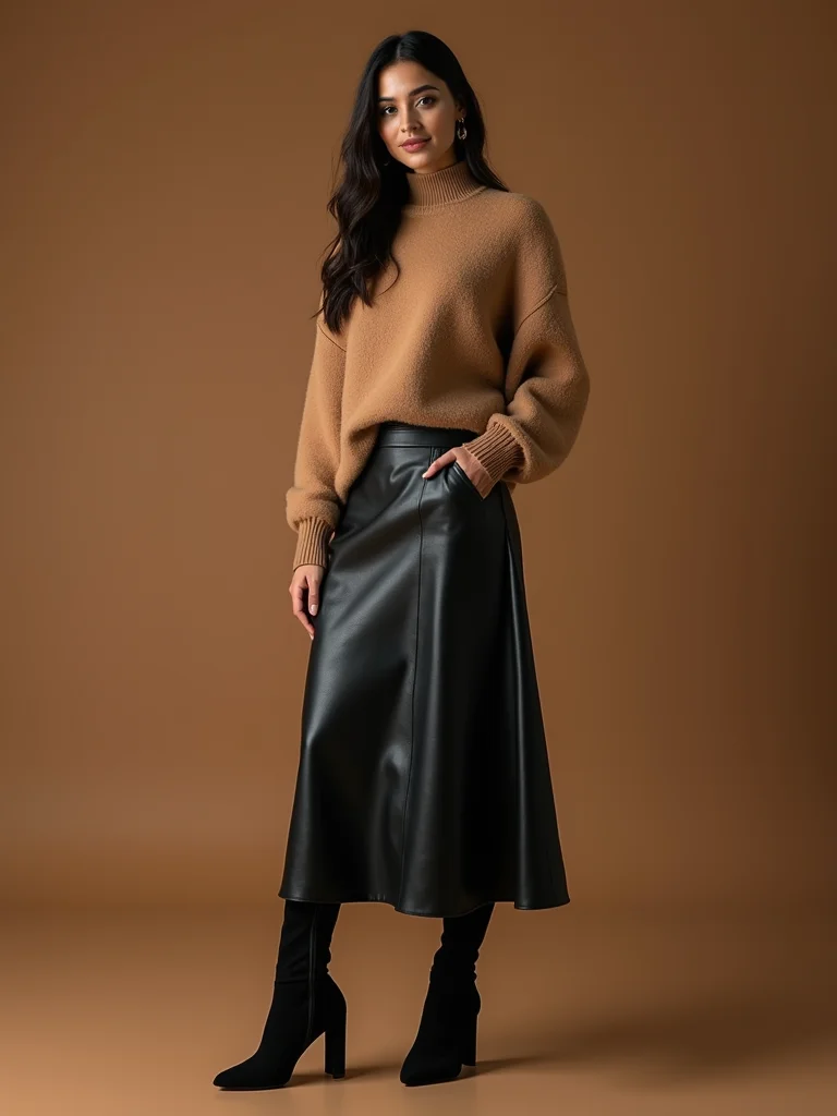 leather midi cashmere sweater