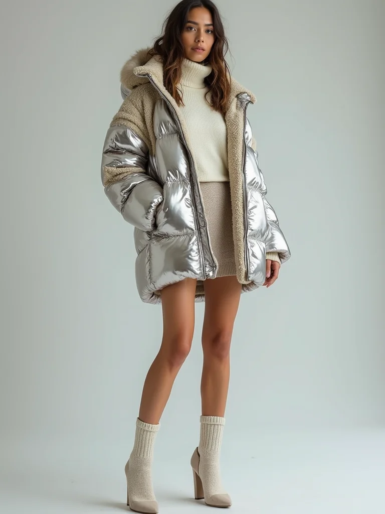 metallic puffer skirt styling