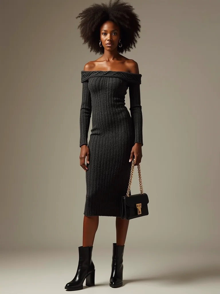 off shoulder knit polished accessories