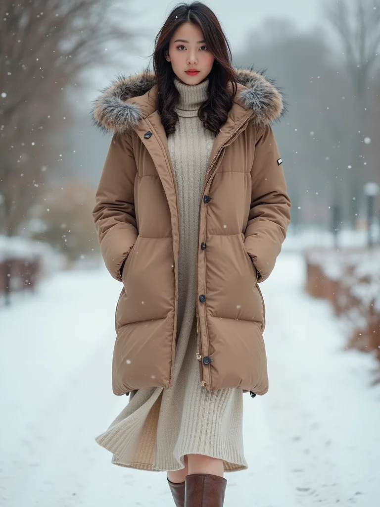 puffer over midi dress