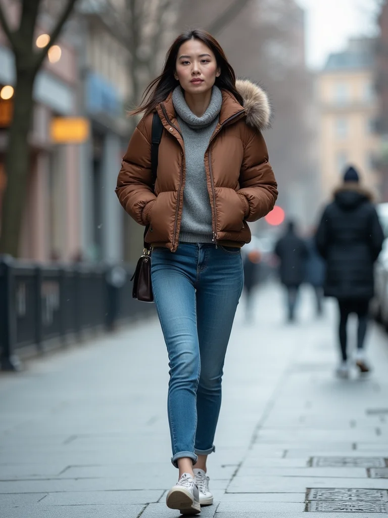 cropped puffer slim jeans
