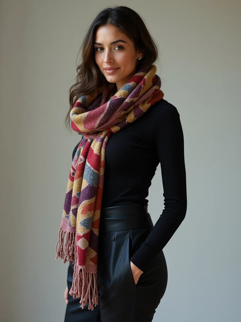 patterned scarf minimalist black leggings