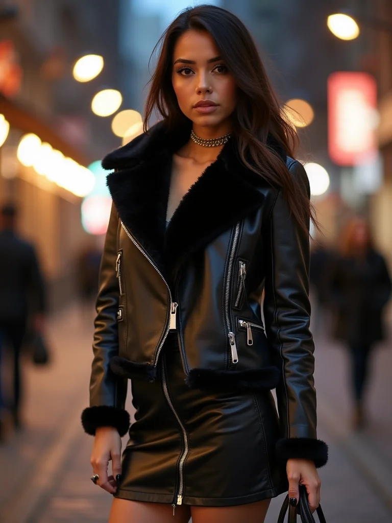 plush collared moto with skirt