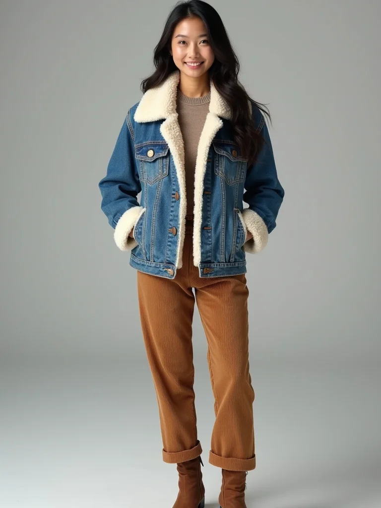 sherpa lined denim with corduroy