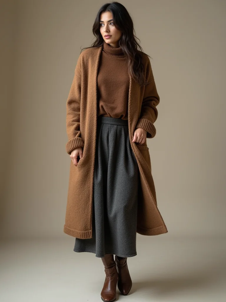 midi skirt with cardigan