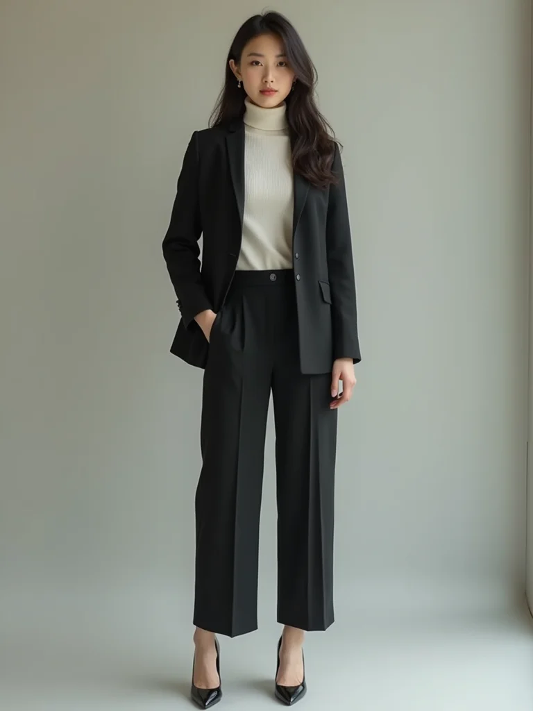 slim turtleneck with blazer