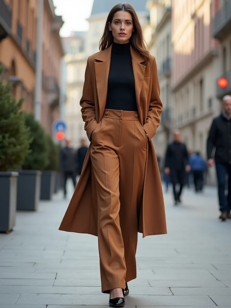 camel brown tailored office ensemble
