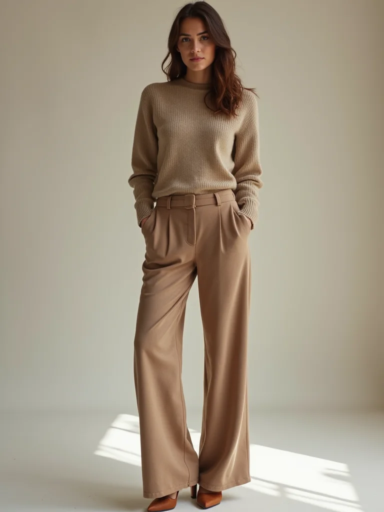 cashmere crewneck with trousers