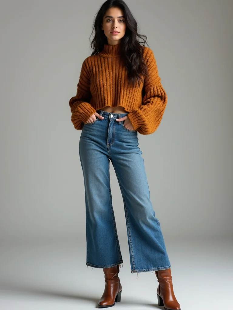 cropped sweater high rise jeans