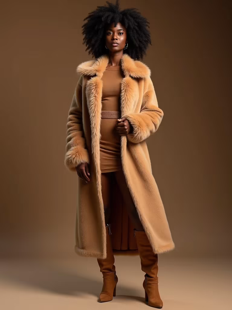 faux fur evening camel styling